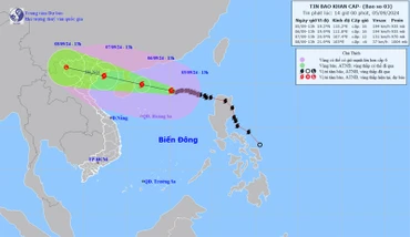 Vị trí và hướng di chuyển của bão số 3. (Nguồn: nchmf.gov.vn)