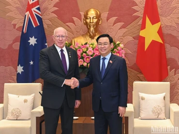 Chủ tịch Quốc hội Vương Đình Huệ và Toàn quyền Australia David Hurley tại buổi tiếp.