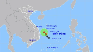 Vị trí và hướng di chuyển của áp thấp nhiệt đới. (Nguồn: nchmf.gov.vn)