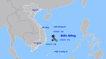 Vị trí và hướng di chuyển của vùng áp thấp (suy yếu từ áp thấp nhiệt đới). (Nguồn: nchmf.gov.vn)