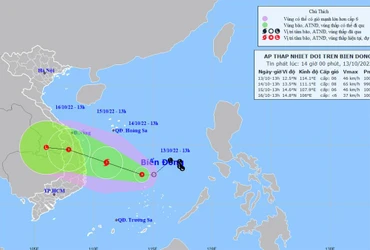 Vị trí và hướng di chuyển của áp thấp nhiệt đới. (Nguồn: nchmf.gov.vn)