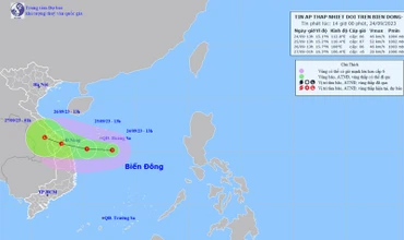 Vị trí và hướng di chuyển của áp thấp nhiệt đới. (Nguồn: nchmf.gov.vn)