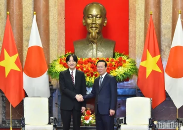 Chủ tịch nước Võ Văn Thưởng và Hoàng Thái tử Nhật Bản Akishino tại buổi tiếp.