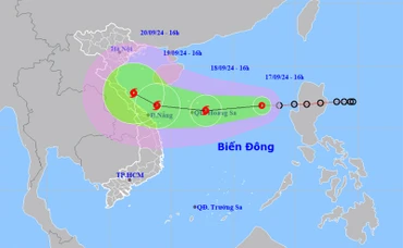 Vị trí và hướng di chuyển của áp thấp nhiệt đới. (Nguồn: nchmf.gov.vn)