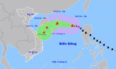 Vị trí và hướng di chuyển của bão số 9. (Nguồn: nchmf.gov.vn)