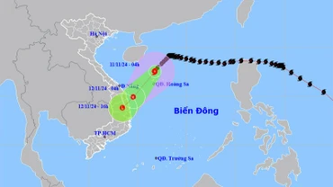 Vị trí và hướng di chuyển của bão số 7 lúc 4 giờ ngày 11/11. (Nguồn: nchmf.gov.vn)