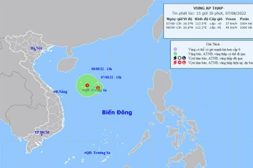 Vị trí và hướng di chuyển của vùng áp thấp. (Nguồn: nchmf.gov.vn)