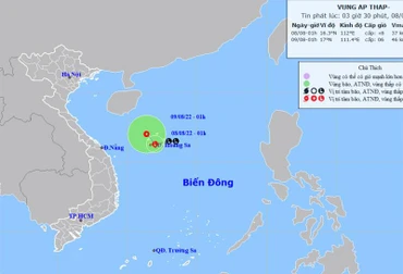 Vị trí và hướng di chuyển của vùng áp thấp. (Nguồn: nchmf.gov.vn)