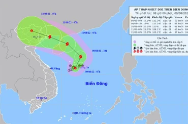 Vị trí và hướng di chuyển của áp thấp nhiệt đới. (Nguồn: nchmf.gov.vn)