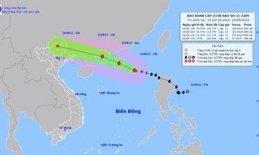 Vị trí và hướng di chuyển của bão số 3. (Nguồn: nchmf.gov.vn)