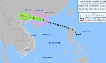 Vị trí và hướng di chuyển của bão số 3. (Nguồn: nchmf.gov.vn)