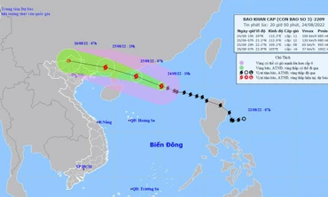 Vị trí và hướng di chuyển của bão số 3. (Nguồn: nchmf.gov.vn)