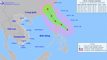Vị trí và hướng di chuyển của bão Doksuri. (Nguồn: nchmf.gov.vn)