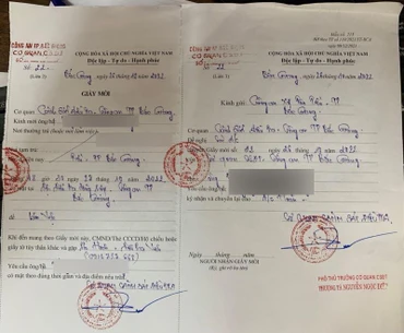 Giấy mời phóng viên N.V.T đến cơ quan Công an Bắc Giang để xác minh vụ việc. 