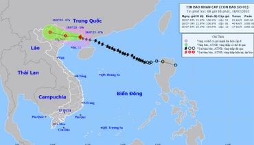 Vị trí và hướng di chuyển của bão số 1. (Nguồn: nchmf.gov.vn)