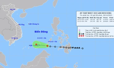 Vị trí và hướng di chuyển của áp thấp nhiệt đới. (Nguồn: nchmf.gov.vn)
