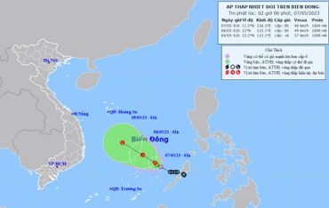 Vị trí và hướng di chuyển của áp thấp nhiệt đới. (Nguồn: nchmf.gov.vn)