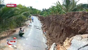 Sụt lún nghiêm trọng đường giao thông tại Long An