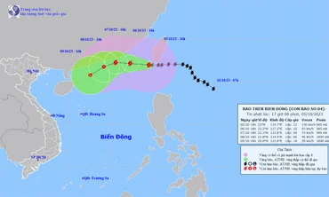 Vị trí và hướng di chuyển của bão số 4. (Nguồn: nchmf.gov.vn)