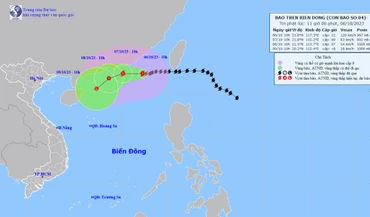 Vị trí và hướng di chuyển của bão số 4. (Nguồn: nchmf.gov.vn)