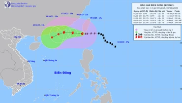 Vị trí và hướng di chuyển của bão Koinu. (Nguồn: nchmf.gov.vn)