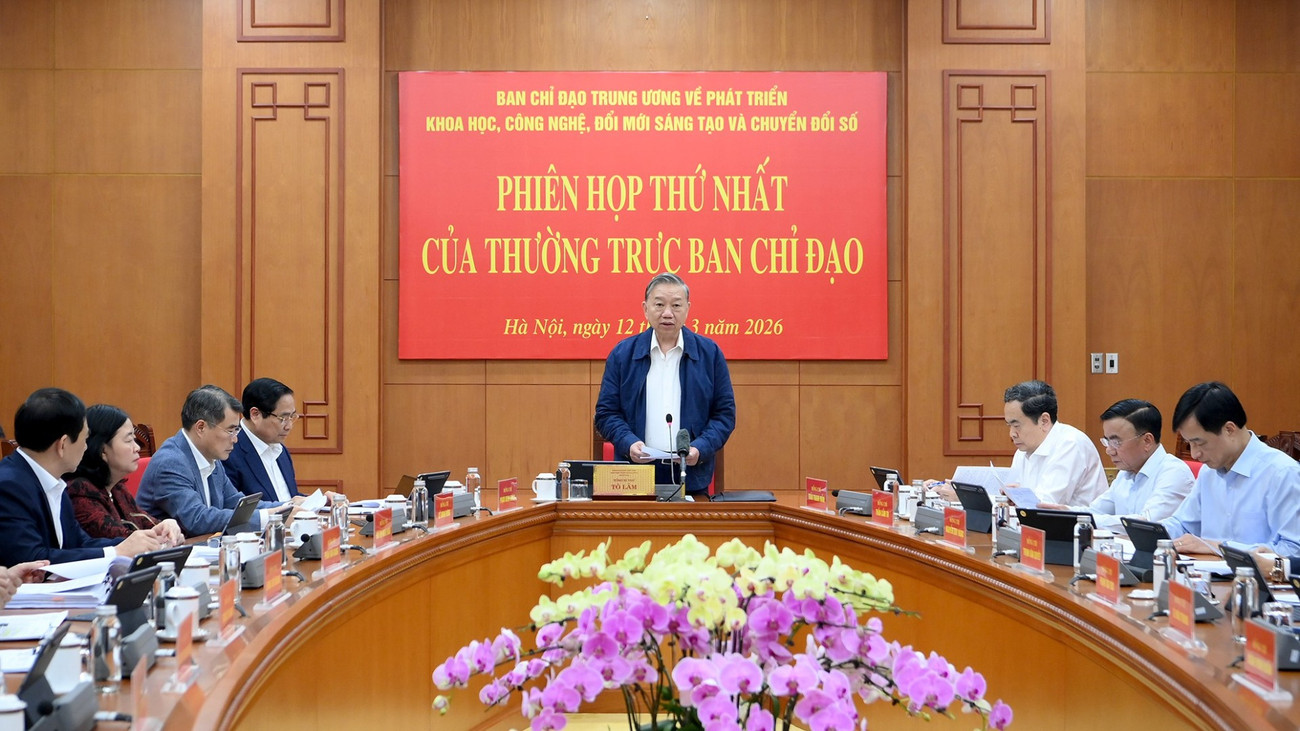 Tổng Bí thư Tô Lâm chủ trì Phiên họp thứ nhất năm 2026 của Thường trực Ban Chỉ đạo Trung ương về phát triển khoa học, công nghệ, đổi mới sáng tạo và chuyển đổi số. (Ảnh: ĐĂNG KHOA)