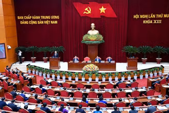 Quang cảnh phiên khai mạc Hội nghị lần thứ 10 Ban Chấp hành Trung ương Đảng khóa XIII. (Ảnh: Đăng Khoa)