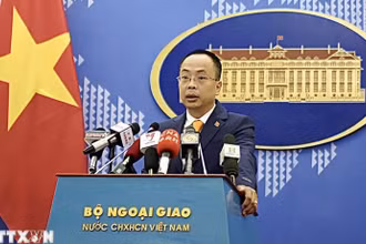 Phó Phát ngôn Bộ Ngoại giao Việt Nam Đoàn Khắc Việt trả lời câu hỏi của các cơ quan báo chí. (Ảnh: TTXVN)