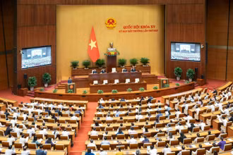 Quang cảnh kỳ họp bất thường của Quốc hội khóa XV diễn ra chiều nay (2/5). (Ảnh: CTV)