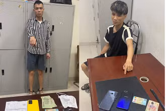 Hai đối tượng Tuấn và Hùng cùng tang vật.