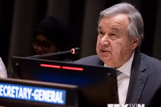 Tổng Thư ký Antonio Guterres phát biểu tại trụ sở Liên hợp quốc ở New York, Mỹ, ngày 20/7/2023. (Ảnh: THX/TTXVN)
