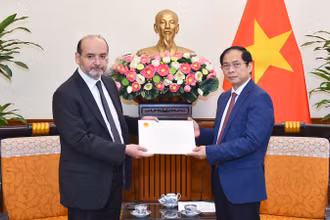 Bộ trưởng Ngoại giao Bùi Thanh Sơn trao Thư thăm hỏi của Thủ tướng Chính phủ Phạm Minh Chính gửi Tổng thống Thổ Nhĩ Kỳ Recep Tayyip Erdogan. (Ảnh: Báo Thế giới và Việt Nam) 