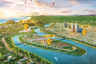 Quần thể “Thành phố hội nhập” gồm 3 mảnh ghép: Sunneva Island, Sun Riverpolis và khu thương mại dịch vụ Hoàng Trà. (Ảnh phối cảnh minh họa)