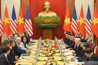 Tổng Bí thư Nguyễn Phú Trọng hội đàm với Tổng thống Hoa Kỳ Joe Biden. (Ảnh: Đăng Khoa) 
