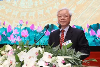 Tổng Bí thư Nguyễn Phú Trọng phát biểu tại Lễ kỷ niệm 60 năm Ngày truyền thống ngành xây dựng Việt Nam. (Ảnh: Trí Dũng/TTXVN) 