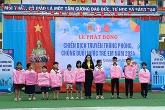 Sở Lao động-Thương binh và Xã hội Đồng Tháp phối hợp Ủy ban nhân dân huyện Tam Nông phát động chiến dịch truyền thông phòng, chống đuối nước trẻ em năm 2024 ngày 15/9/2024. (Ảnh: dongthap.gov.vn)