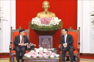 Đồng chí Võ Văn Thưởng, Ủy viên Bộ Chính trị, Thường trực Ban Bí thư tiếp Phó Thủ tướng, Bộ trưởng điều phối chính sách kinh tế Singapore Heng Swee Keat đang thăm và làm việc tại Việt Nam. (Ảnh: TTXVN)