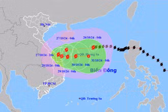 Vị trí và hướng di chuyển của bão số 6. (Nguồn: nchmf.gov.vn)