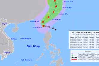 Vị trí và hướng di chuyển của bão số 5. (Nguồn: nchmf.gov.vn)