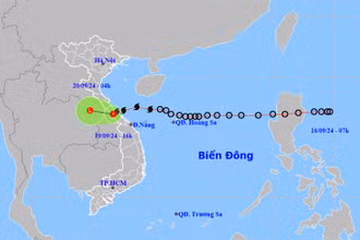 Vị trí và hướng di chuyển của áp thấp nhiệt đới (suy yếu từ bão số 4). (Nguồn: nchmf.gov.vn)