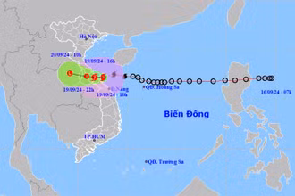 Vị trí và hướng di chuyển của áp thấp nhiệt đới. (Nguồn: nchmf.gov.vn)