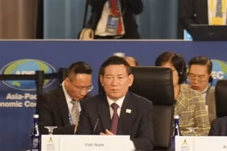 Bộ trưởng Hồ Đức Phớc tại Hội nghị Bộ trưởng Tài chính APEC năm 2023 sáng 13/11. (Ảnh: TTXVN)