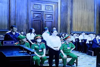 Phiên tòa xét xử Nguyễn Phương Hằng và đồng phạm về tội “Lợi dụng các quyền tự do dân chủ xâm phạm lợi ích của Nhà nước, quyền, lợi ích hợp pháp của tổ chức, cá nhân”. Ảnh: TTXVN