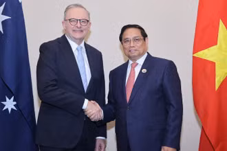 Thủ tướng Phạm Minh Chính và Thủ tướng Australia Anthony Albanese. (Ảnh: Nhật Bắc/VGP)