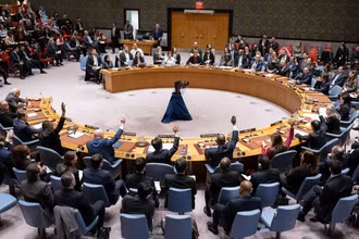 Toàn cảnh cuộc họp Hội đồng Bảo an Liên hợp quốc về tình hình Gaza, tại New York, Mỹ. (Ảnh: THX/TTXVN)