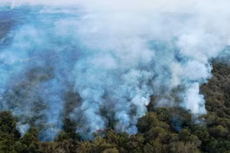 Khói lửa bốc lên từ hiện trường vụ hỏa hoạn ở khu vực Pantanal, bang Mato Grosso, Brazil, ngày 1/8/2020. (Ảnh: AFP/ TTXVN)