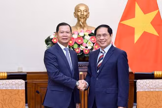 Bộ trưởng Ngoại giao Bùi Thanh Sơn tiếp Thứ trưởng Ngoại giao Lào Phoxay Khaykhamphithoune. (Ảnh: Báo Thế giới và Việt Nam)