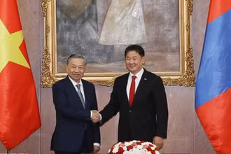 Tổng Bí thư, Chủ tịch nước Tô Lâm và Tổng thống Mông Cổ Ukhnaagiin Khurelsukh. (Ảnh: TTXVN)