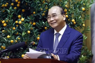 Chủ tịch nước Nguyễn Xuân Phúc phát biểu chỉ đạo tại hội nghị. (Ảnh: TTXVN)