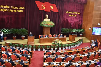 Quang cảnh Hội nghị lần thứ sáu Ban Chấp hành Trung ương Đảng khóa XIII. (Ảnh: ĐĂNG KHOA)
